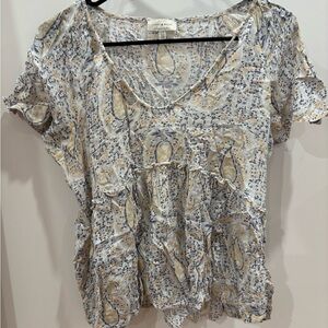 Lucky Brand Cream and Blue Paisley Blouse